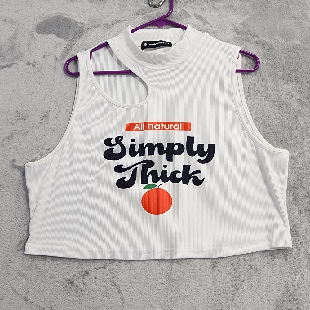 LovelyWholesale Top Womens 4XL White Simply‎ Thick Cutout Mock Neck Crop Tank